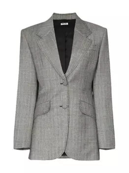 Miu Miu Single-breasted Prince of Wales check print wool blazer, серый