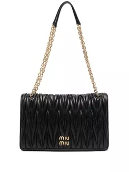 Miu Miu стеганая сумка на плечо с логотипом, черный