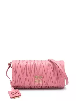 Miu Miu стеганая сумка на плечо с логотипом, розовый