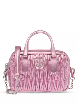 Miu Miu стеганая сумка-тоут с эффектом металлик, розовый