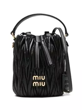 Miu Miu стеганая сумка-ведро с логотипом, черный