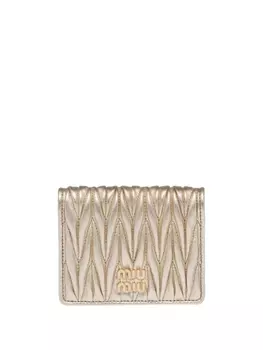 Miu Miu стеганый кошелек с логотипом, золотистый