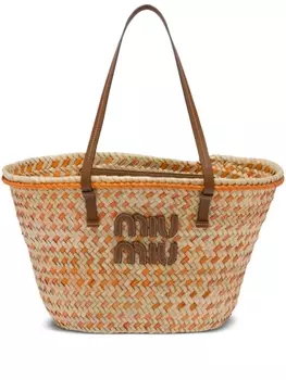 Miu Miu сумка-корзина Palmetto с нашивкой-логотипом, нейтральный цвет