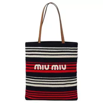MIU MIU Сумка-шоппер из ткани, женская сумка через плечо, сине-красно-белая