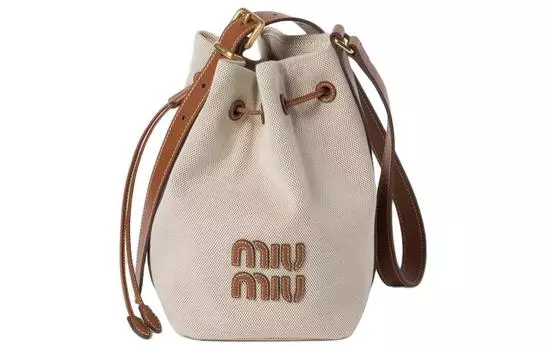 MIU MIU Сумка-ведро из холщовой кожи, сумка через плечо, женская, бежево-брендового цвета