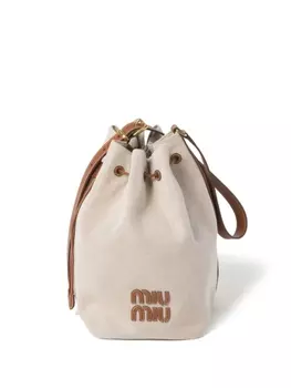 Miu Miu сумка-ведро из канваса с логотипом, нейтральный цвет