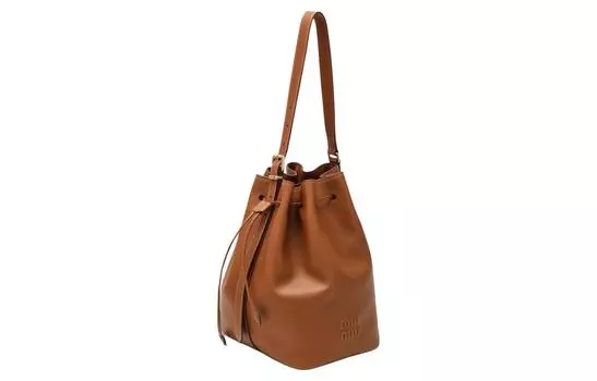 MIU MIU Сумка-ведро из кожи, сумка через плечо, женская, коричневого цвета