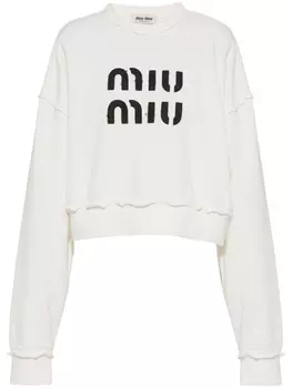 Miu Miu толстовка с вышитым логотипом и эффектом потертости, белый
