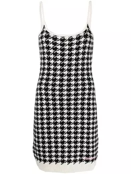 Miu Miu трикотажное платье мини в ломаную клетку, белый