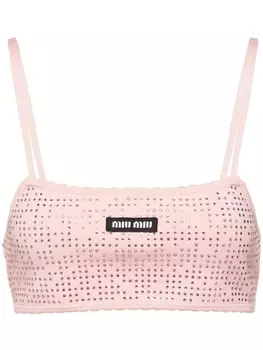 Miu Miu трикотажный топ-бралетт со стразами, розовый