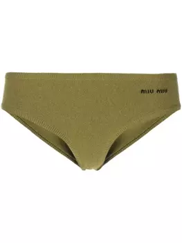 Miu Miu трусы-брифы из смесового кашемира с логотипом, зеленый