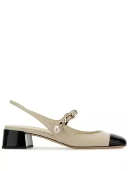 Miu Miu туфли-лодочки 35 мм, украшенные жемчугом, нейтральный цвет