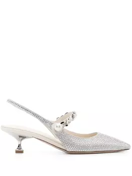 Miu Miu туфли с кристаллами, серебристый