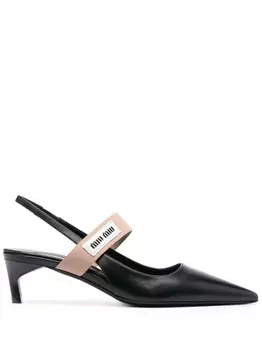 Miu Miu туфли с ремешком на пятке и логотипом, черный