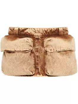 Miu Miu юбка мини с накладным карманом, коричневый