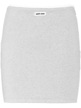 Miu Miu юбка мини в рубчик с нашивкой-логотипом, серый