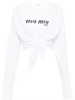 Miu Miu укороченная футболка с логотипом, белый