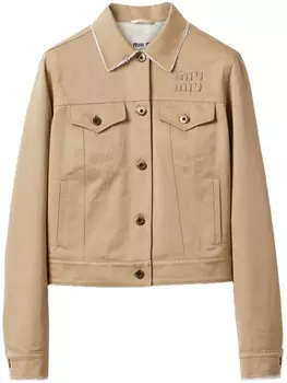 Miu Miu укороченная куртка с вышитым логотипом, нейтральный цвет