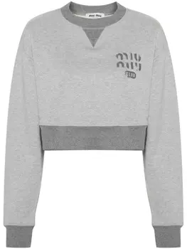 Miu Miu укороченная толстовка с логотипом, серый