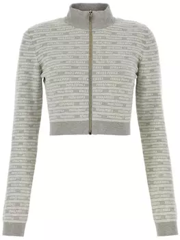 Miu Miu укороченный кардиган с логотипом intarsia, серый