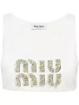 Miu Miu укороченный топ с логотипом, белый