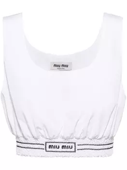 Miu Miu укороченный топ с вышитым логотипом, белый