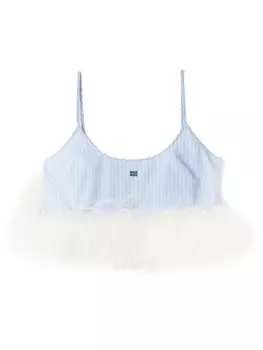 Miu Miu укороченный топ в полоску с перьями, синий