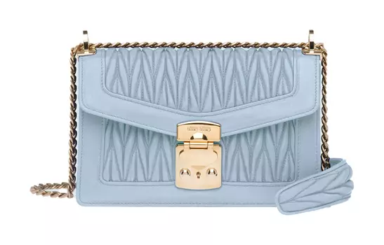 MIU MIU Женская сумка через плечо Confidential из овчины, небесно-голубого цвета