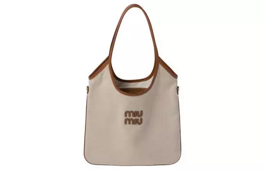 MIU MIU Женская сумка из ткани на одно плечо бежево-брендового цвета