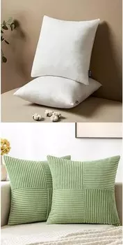 MIULEE 18x18 Вставки для подушек Набор из 2 вельветовых наволочек серо-зеленого цвета Упаковка из 2 декоративных сращенных наволочек в стиле бохо