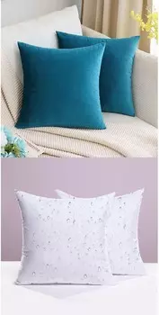 MIULEE Набор из 2 бирюзовых бархатных наволочек 18x18 и вкладышей для уличных подушек для дивана, дивана, спальни — удобно опереться