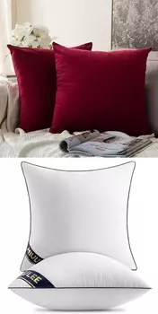 MIULEE Набор из 2 декоративных бархатных мягких однотонных наволочек для подушек винно-красного цвета Набор из 2 вставок для подушек 18x18