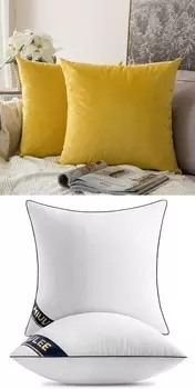 MIULEE Набор из 2 декоративных бархатных мягких однотонных наволочек лимонно-желтого цвета Набор из 2 вставок для подушек 18x18