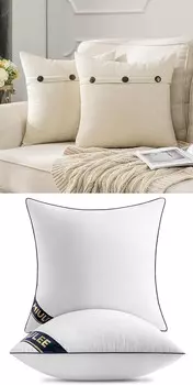 MIULEE Набор из 2 декоративных льняных наволочек с тройными пуговицами, кремово-белые наволочки, набор из 2 вставок для подушек 18x18