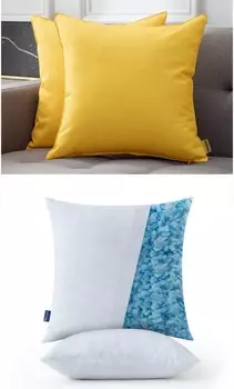 MIULEE Набор из 2 декоративных водонепроницаемых наволочек для улицы, смесь вставок для подушек 18x18 Набор из 2 декоративных охлаждающих подушек из измельченной пены с эффектом памяти, желтый