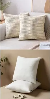 MIULEE Вельветовые декоративные наволочки со вставками для подушек 18x18, набор из 2 шт.