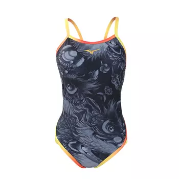 Mizuno Слитный женский купальник Awakening Lion Series с тонкой текстурой, черный