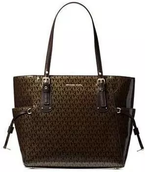 MK Glossy Voyager Signature Коричневая Золотая Большая Сумка Новинка