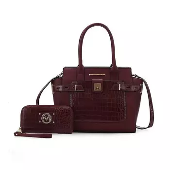 MKF Collection Isla Сумка-саквояж из веганской кожи с тиснением под крокодила от Mia K, цвет Wine