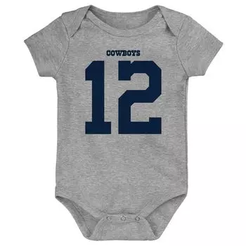 Младенческая Mitchell & Ness Roger Staubach Heathered Grey Dallas Cowboys Mainliner Боди для пенсионеров с именем и номером игрока Unbranded