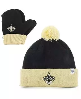 Младенческая унисекс '47, черный, золотой комплект New Orleans Saints Bam Bam с манжетами, помпоном и варежками '47 Brand, мультиколор