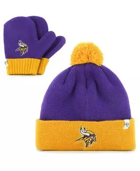 Младенец унисекс Фиолетовый, золотой Minnesota Vikings Bam Bam Вязаная шапка с манжетами, комплект с помпоном и варежками '47 Brand, фиолетовый/золотой
