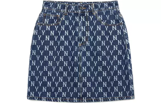 MLB Джинсовые короткая юбка с логотипом, женская, темно-синие