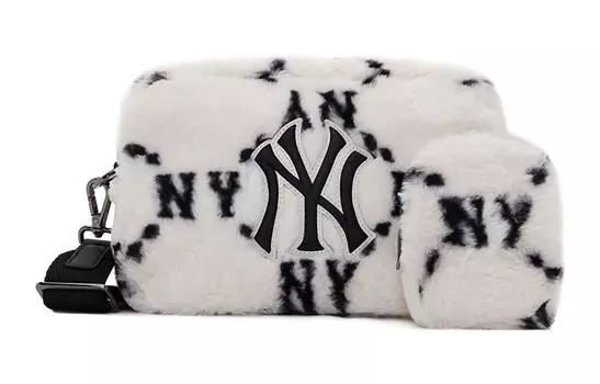 MLB Плюшевая комбинированная сумка Monogram Collection, сумка для фотоаппарата, сумка через плечо, обычная сумка унисекс, кремово-белая