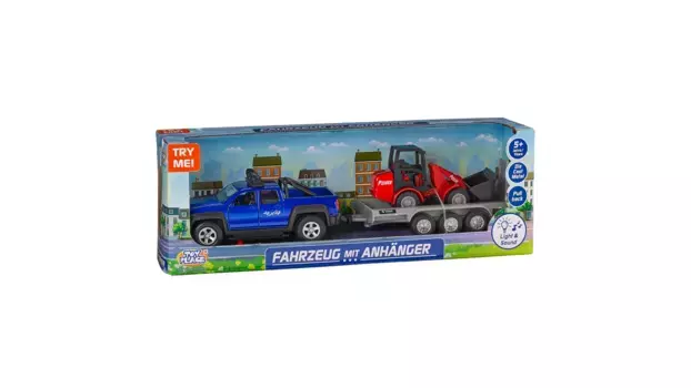 Mller Toy Place Автомобиль с прицепом и колесным погрузчиком, литой металл, свет и звук, подарок для детей от 5 лет и старше