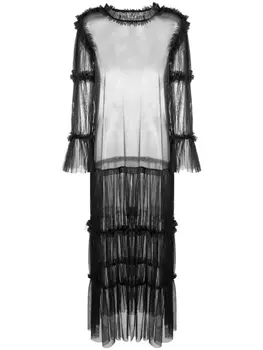 MM6 Maison Margiela длинная прозрачная блузка с оборками, черный