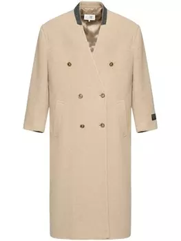 MM6 Maison Margiela двубортное пальто с аппликацией цифр, нейтральный цвет