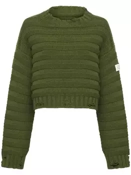 MM6 Maison Margiela джемпер с эффектом потертости и логотипом, зеленый