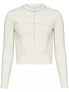 MM6 Maison Margiela джемпер с круглым вырезом и контрастной каймой, нейтральный цвет