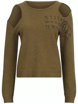 MM6 Maison Margiela джемпер с вырезами и принтом, зеленый